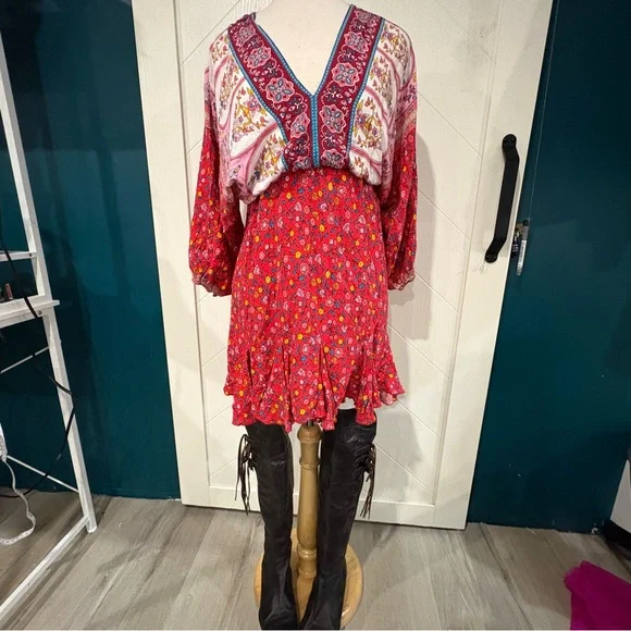 Boho Floral Mini Dress | Festival Prairie Western Medium/Cottagecore - Picture 2 of 9